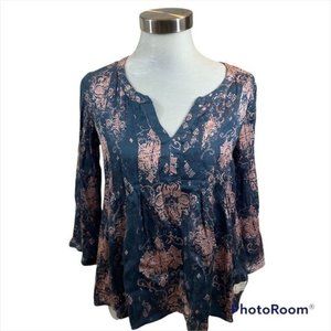 Ladies Odd Molly Printed Boho Peasant Blouse Size Large Blue and Pink